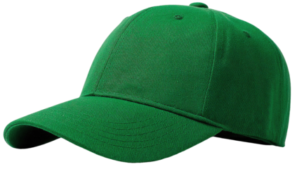 Emerald green baseball cap with a curved brim on dark backdrop