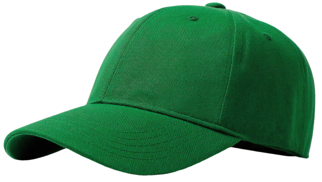 Emerald green baseball cap with a curved brim on dark backdrop