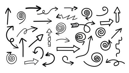 Collection of hand drawn arrows isolated on for decoration
