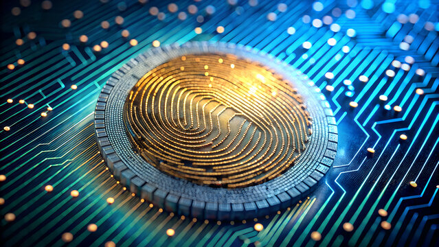 binary code background fingerprint pattern circle design light illustration finger technology print vector texture design icon logo