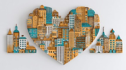 Cityscapes arranged in a heart shape.