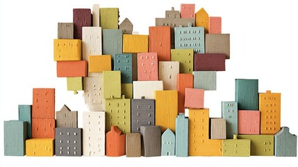 Colorful miniature cityscape arranged in a heart shape.