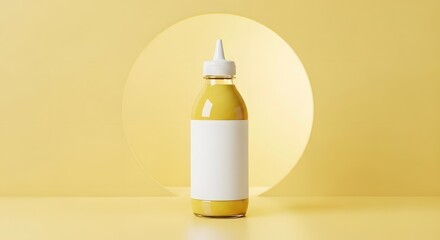 Yellow Sauce Bottle with Blank Label on Yellow Background