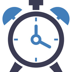 Retro Alarm Clock Icon With Blue and Dark Grey Colors Showing The Time On A Transparent Background