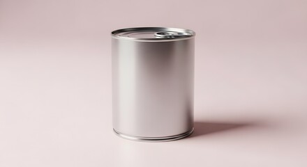 Blank Silver Metal Can with Pull Tab on Pink Background
