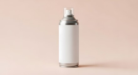 Blank White Spray Can Mockup with Silver Base and Clear Cap on Pastel Background