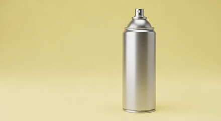 Silver Spray Can with Cap on Yellow Background