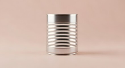 Blank Silver Metal Food Can on a Pastel Background