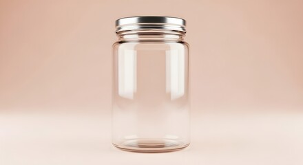 Empty Glass Vial with Silver Screw Cap on Neutral Background