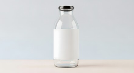 Clear Glass Bottle with Blank White Label and Black Cap - Product Mockup