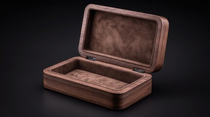Open wooden box with brown velvet lining.