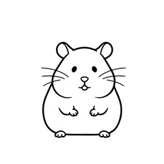 Fototapeta premium Hamster vector drawing in minimalist black outline, adorable pet animal line art isolated design for microstock