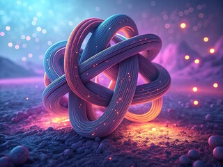 Abstract Knot Sculpture with Glowing Particles