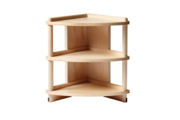 Light wood corner shelf with three triangular tiers