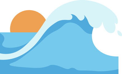 Fototapeta premium Illustration of Ocean Waves with sunset vector shape