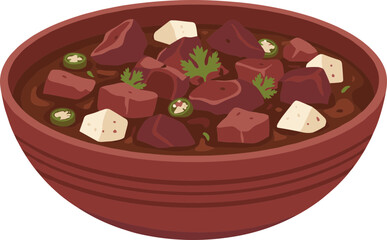 Flat Style Detailed Bowl of Stew with Meat and Tofu Cuisine