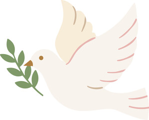 Minimalist Flat Color Dove Holding Olive Branch Simple Graphic Illustration