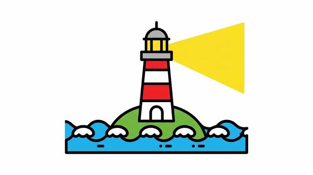 Animated sequence showcasing lighthouse icon with rotating beam, perfect for nautical themed