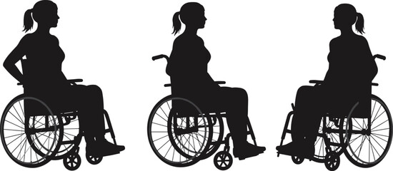 Obraz premium Wheelchair silhouette, disabled woman, mobility aid, accessibility concept, inclusive design, healthcare support, independence, diversity, rehabilitation, empowerment, disability awareness