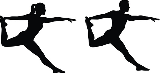 Yoga silhouette, dancer pose, balance posture, fitness flexibility, wellness lifestyle, meditation strength, exercise training, healthy body, stretching workout