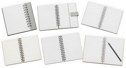 Collection of blank spiral notebooks isolated on transparent background