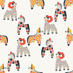 Seamless pattern with Dymkovo clay toy Goat