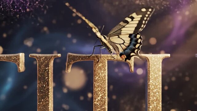 Green Screen butterfly landing on your title scene 1 with distortion, overlay, glitch, static noise, scan lines black background, 4k animated video loop