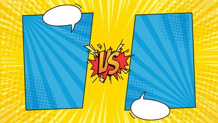 Versus comic frame for dynamic cartoon combat scenes. Suitable for comic book illustrations, fight scenes, gaming graphics, and animation projects. Versus comic loop animation.