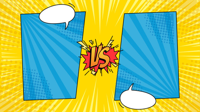 Versus comic frame for dynamic cartoon combat scenes. Suitable for comic book illustrations, fight scenes, gaming graphics, and animation projects. Versus comic loop animation.