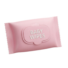 Soft pink baby wipes package in clean hygiene concept, ideal for nursery care, skincare, and child-friendly sanitation visuals, isolated on a transparent background, png, cutout.
