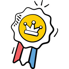 Hand Drawn Style Award Ribbon with a Golden Crown Symbol on a Transparent Background Celebrating Achievement and Recognition