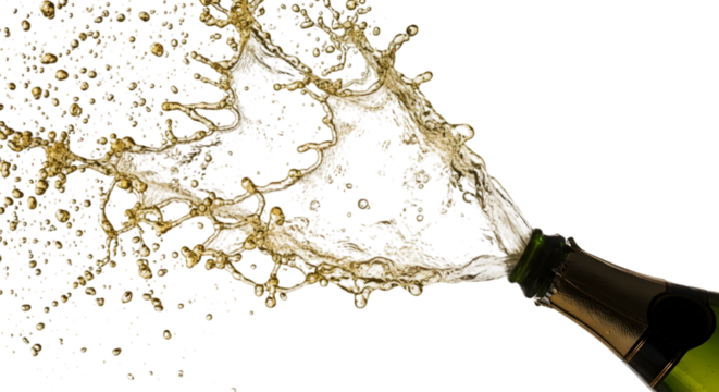 Champagne splash isolated on white background