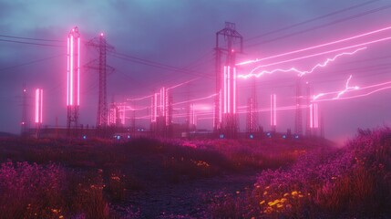 Abstract pink purple cityscape