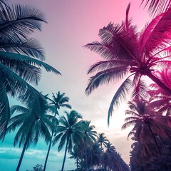 Tropical Paradise with Pink and Teal Palm Trees
