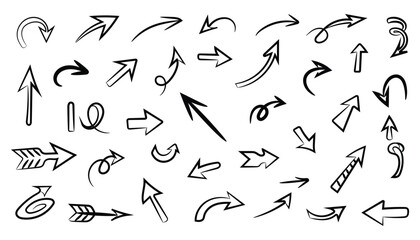 Collection of hand drawn arrows isolated on for design use
