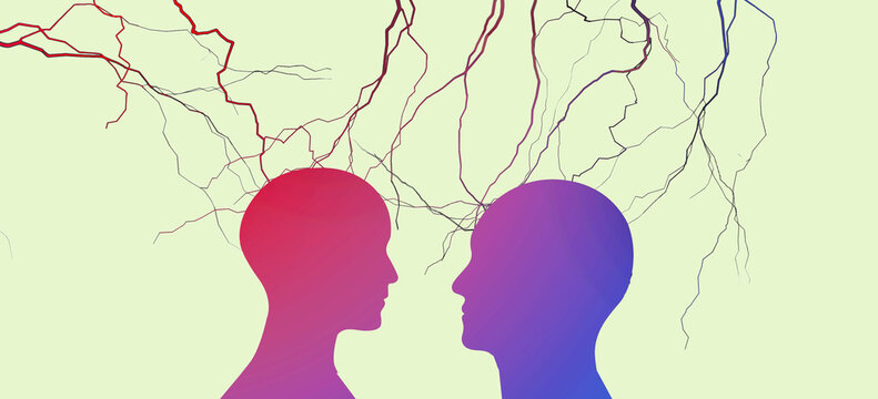 Occipital neuralgia is a nerve related medical problem that causes severe pain. Here  a man and woman are seen with nerve endings in a 3-d illustration,