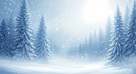 Obraz premium Winter forest scene with snowcovered pine trees and falling snowflakes
