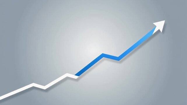 Graphic illustration of a white and blue line graph trending upwards with an arrow pointing to the top right against a gray gradient background with a spotlight effect.