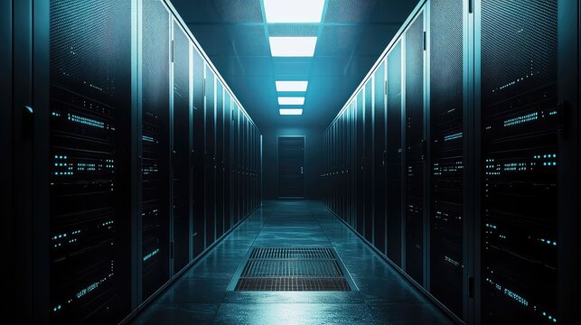 The final server shutting down, a single rack in an empty, dark data center, its last indicator light fading from blue to black, symbolizing the end of a cycle or project, moody, cinematic.