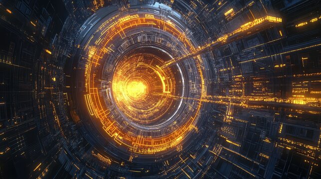 The master clock for the global network, a device of immense complexity and stability, perhaps a trapped ion or optical lattice clock, encased in layers of shielding and glowing with a steady, 