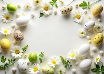 Easter eggs and daisy flowers frame