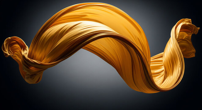 An elegant, abstract swirl of golden, liquid silk or fabric on a dark background, a perfect design for luxury, fashion, and sophisticated branding
