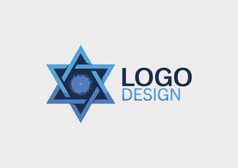 This logo design features a blue star with a swirling pattern in the center, representing dynamism, creativity, and uniqueness, suitable for businesses looking for captivating branding solutions.