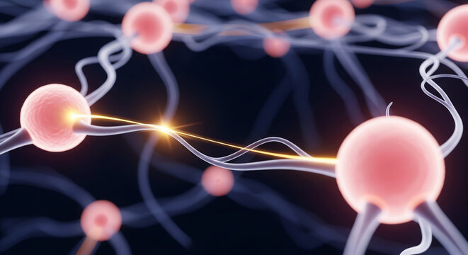 A 3D visualization of a neural network with glowing neurons and synapses, a perfect concept for artificial intelligence, science, and connectivity