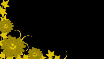Cadre floral jaune sur noir.