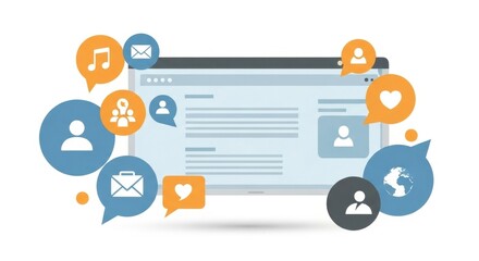 Digital social interaction virtual communication icons and social media platform interface