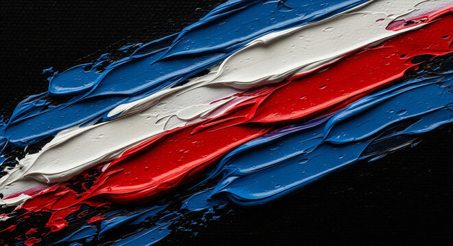 An abstract smear of thick red, white, and blue paint, a perfect artistic and patriotic concept for national themes or creative expression