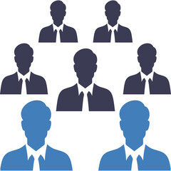 Group of diverse silhouettes representing business people in formal attire with ties against a clear background