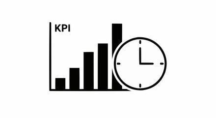 KPI performance analysis with time clock representing efficiency and progress tracking.