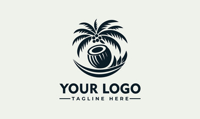 Tropical Coconut Palm Tree Vector Logo Illustration, Summer Island Paradise Graphic Design